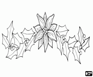 Coloriage Guirlande de No�l compos� d'une poinsettia et des feuilles de houx