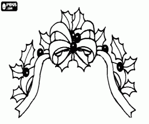 Coloriage Guirlande de No�l form�e par un ruban avec un n�ud et de feuilles de houx