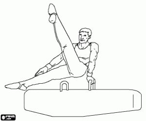 Coloriage Gymnaste r�alisent son exercice au cheval d'ar�on
