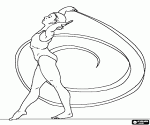 Coloriage Gymnaste rythmique faire certains mouvements avec le ruban