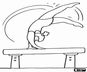 Coloriage Gymnastique artistique - Exercice dans le poutre
