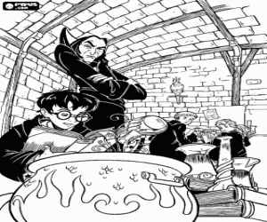 Coloriage Harry Potter et ses amis dans la classe de Lord Voldemort � Poudlard