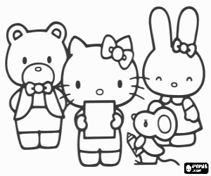 Coloriage Hello Kitty � l'�cole avec des amis Cathy, Tippy et Joey