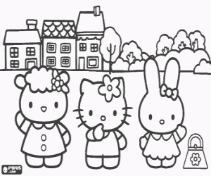 Coloriage Hello Kitty et ses amis Cathy et Fifi