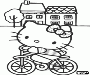Coloriage Hello Kitty heureux en montant en bicyclette