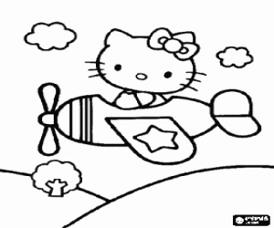 Coloriage Hello Kitty volant dans un petit avion