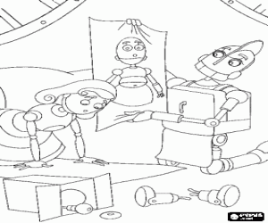 Coloriage Herb Copperbottom et son �pouse Lydia dans le processus de montage de son b�b� Rodney Copperbottom