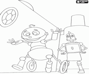 Coloriage Herb Copperbottom prend note avec fiert� les premiers pas de son enfant Rodney