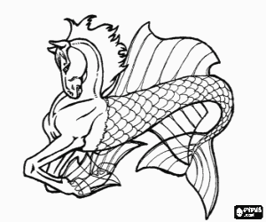Coloriage Hippocampe ou cheval marin - Animal � t�te, le torse et les jambes du cheval avant et l'arri�re d'un gros poisson