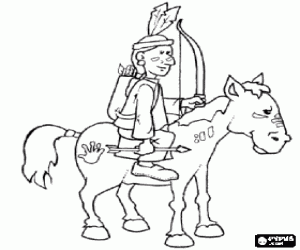 Coloriage Indien � cheval avec ses peintures de guerre et de son arc et ses fl�ches