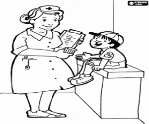 Coloriage Infirmi�re en prenant soin d'un enfant � l'h�pital