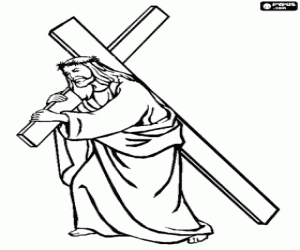 Coloriage J�sus portant la croix � le Golgotha