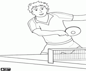 Coloriage Jeu de Ping pong ou jeu de tennis de table avec le joueur de frapper la balle avec la raquette