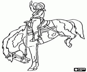 Coloriage Jeune cow-boy chevauchant un cavalier sur les pattes avant