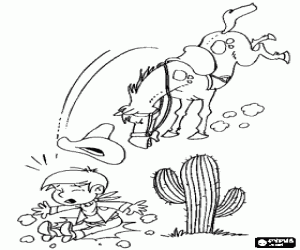 Coloriage Jeune cow-boy sur le sol apr�s avoir �t� �ject� de la selle pour son cheval