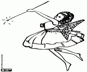 Coloriage Jeune f�e avec une baguette magique en action