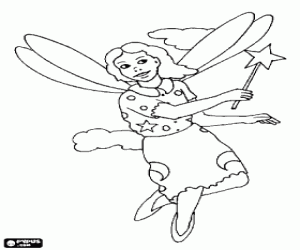 Coloriage Jeune f�e vole dans les nuages