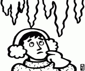 Coloriage Jeune homme avec des oreillettes en observant les gla�ons de glace