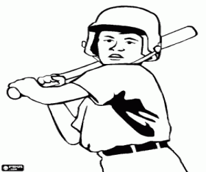Coloriage Jeune joueur de baseball avec son casque et chauve-souris pr�t � frapper
