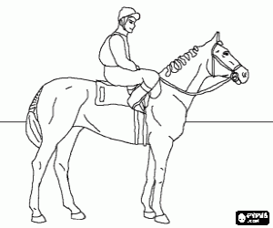 Coloriage Jockey � cheval sur son cheval avant la course commence