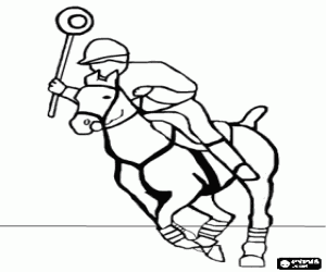 Coloriage Joeur et cheval � pratiquer polocrosse, sport �questre, m�lange entre le polo et le jeu am�ridien lacrosse