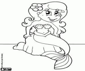 Coloriage Jolie sir�ne avec ses longs cheveux orn�e d'une fleur