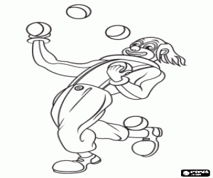 Coloriage Jongleur clown jouant avec des boules