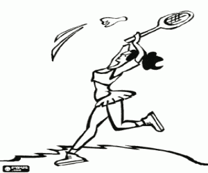 Coloriage Joueur de b�dminton en effectuant un smash