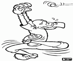 Coloriage Joueur de baseball en essayant d'attraper le ballon