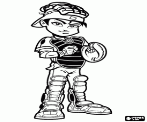 Coloriage Joueur de baseball, le r�cepteur �quip� d'un casque et des protections
