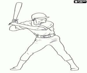 Coloriage joueur de baseball professionnel, le frappeur avec le batte tenue de haute