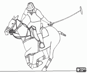 Coloriage Joueur de polo � cheval � la pr�paration du maillet pour frapper la balle dans le but adverse
