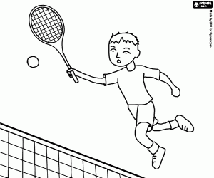 Coloriage Joueur de tennis dans le mouvement du filet pour faire un tir de volley
