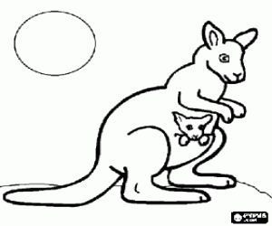 Coloriage Kangourou avec un b�b� dans la bourse marsupiale