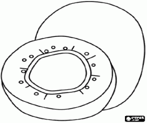 Coloriage Kiwi, fruit complet et fruit divis� par la moiti�