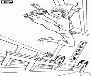 Coloriage Kung Fu - �norme bond en chambre style oriental
