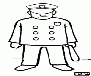 Coloriage L'agent de police avec le b�ton dans sa main