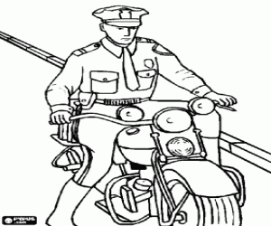 Coloriage L'agent de police motoris�e avec sa motocyclette