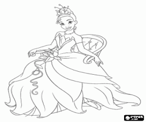 Coloriage L'�l�gant princesse Tiana assis dans un fauteuil