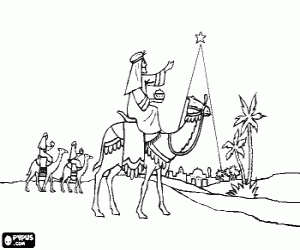 Coloriage L'�toile de No�l len guidant des Mages � Bethl�em