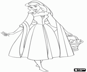 Coloriage La Belle au bois dormant en la cueillette de plantes et de fruits dans la for�t