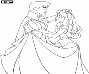 Coloriage La Belle au bois dormant, la Princese Aurore dansant avec son bien-aim�, le Prince Philipp