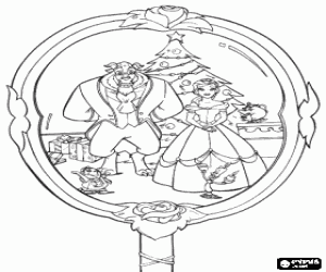 Coloriage La Belle et la B�te dans la c�l�bration de No�l