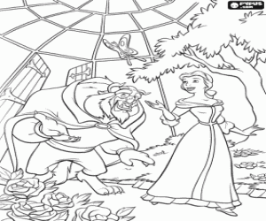 Coloriage La Belle et la B�te dans le serre du ch�teau de jouir de sa beaut�