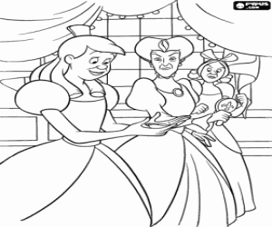 Coloriage La belle-m�re ou mar�te et les demi-s�urs de Cendrillon: Lady Tremaine et ses filles Anastasie et Javotte
