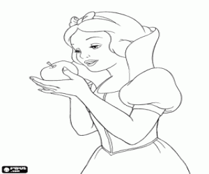 Coloriage La belle princesse Blanche-Neige au moment de mordre la pomme empoisonn�e