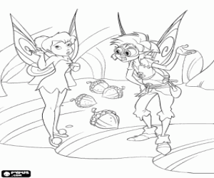 Coloriage La F�e Clochette et Gabble dans une conversation anim�e au coeur de le pays des f�es