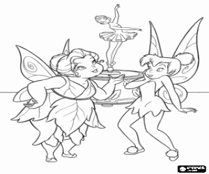 Coloriage La F�e Clochette et la F�e Marie parlant de la bo�te � musique avec une danseuse