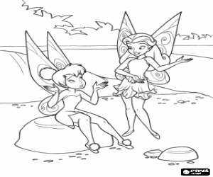 Coloriage La F�e Clochette et Ros�lia parlant au bord de la rivi�re