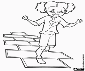 Coloriage La fille qui joue la marelle ou palet
